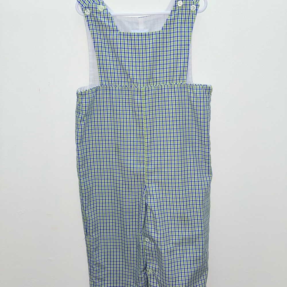 3T Little English Blue and Green Plaid Overalls